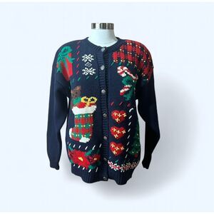 Karen Scott Women’s Medium Blue Christmas Sweater Cardigan